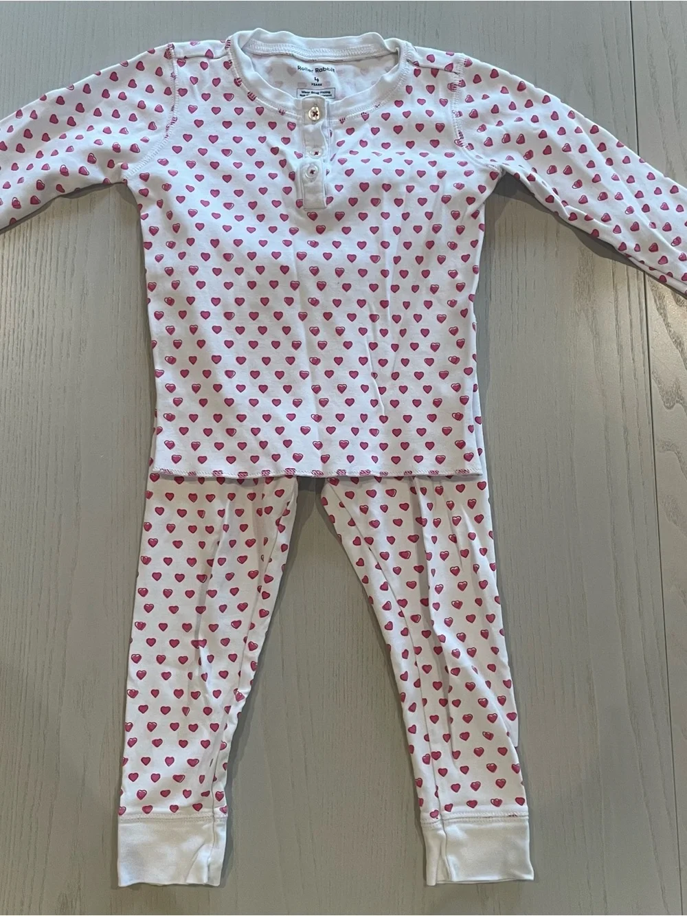 Roller Rabbit Kids Pink Hearts Pima Cotton Pajama Set - Size 4